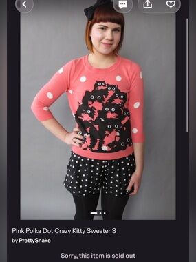 Pretty Snake Pink Polka Dot Crazy Kitty Sweater S